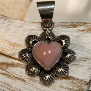 Pink Conch and Sterling Silver Heart Pendant New